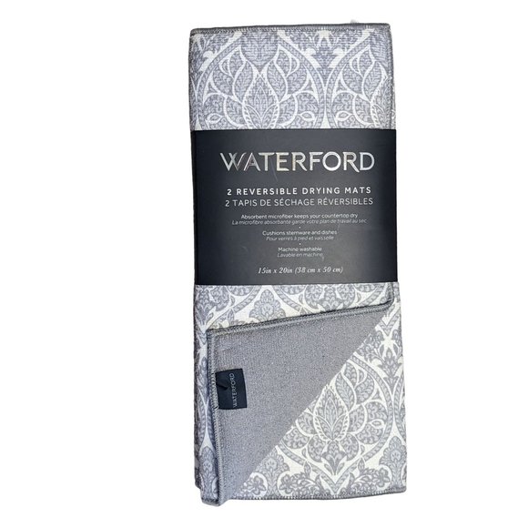 Waterford Baroque Style Gray White Dish Drying Mats 2-Pc Polyester 15 x 20-inch - Picture 1 of 3